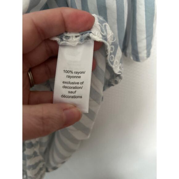 Maurices Blue White Embroidered Striped Crochet Trim Cold Shoulder V Neck Top 1X - Picture 7 of 11